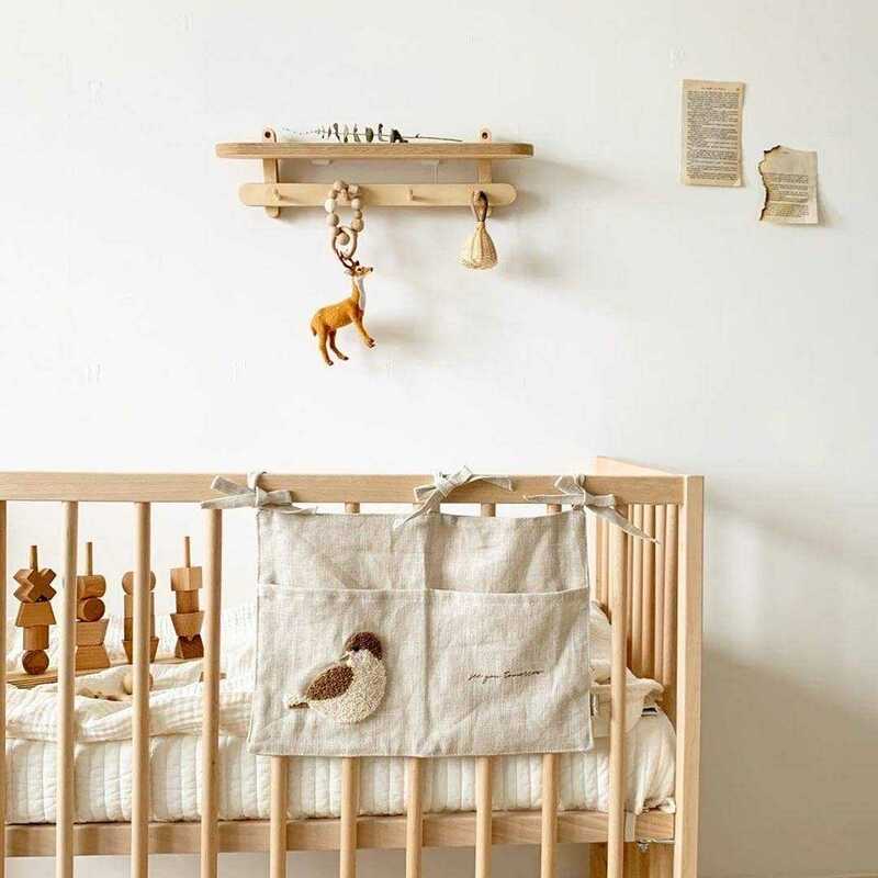 Прикроватная сумка для хранения, льняной органайзер для детской кроватки с вышивкой в виде кролика, подвесная сумка для детских принадлежностей, подвесная ткань для кровати