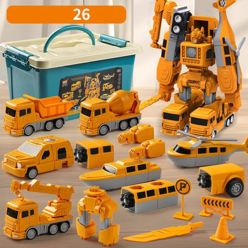 Magnetic Deformation Robot Engineering Car Excavator Mixer Truck Children's Multi-functional Combination Transform Robot Toy