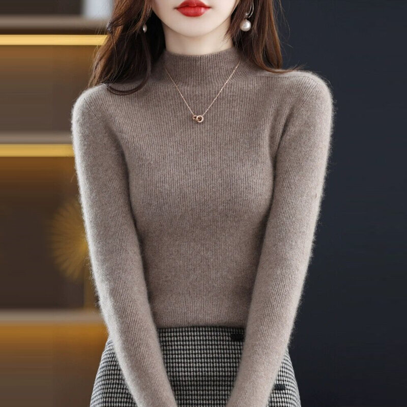 Moda Soft top autunno solido Pullover lavorato a maglia inverno nuovo dolcevita manica lunga abbigliamento donna maglione Casual maglione caldo 28500