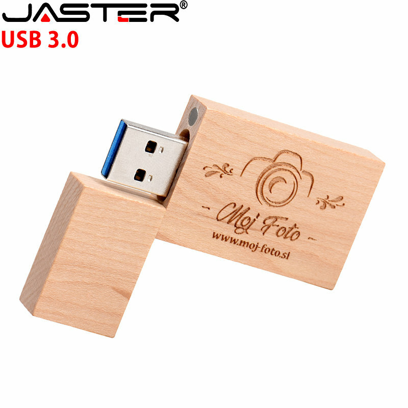 JASTER USB 3.0 Flash Drives 128GB Pen drive de madeira com caixa Livre logo USB stick 64GB 32GB Criativo presente de casamento 16GB 8GB U disco