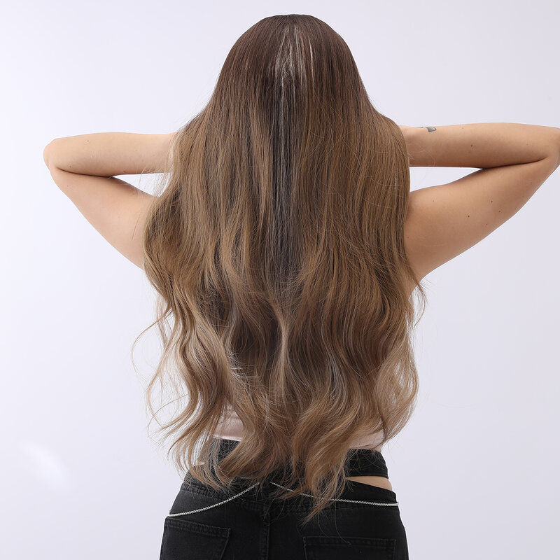 Czarny brązowy wysoki połysk blond Body falowane kręcone włosy długie peruki syntetyczne dla kobiet Cosplay codzienna naturalne włosy peruka termoodporna