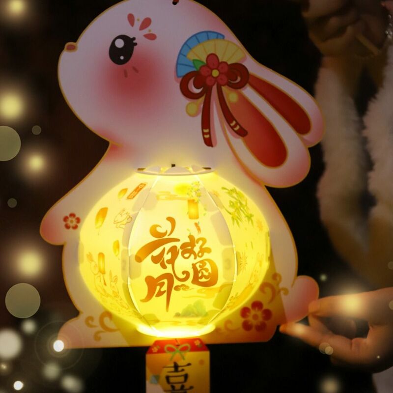 Linterna de estilo chino Retro de mediados de otoño, materiales de bricolaje, accesorios de baile portátiles, conejo luminoso, accesorios de fotografía con luz LED