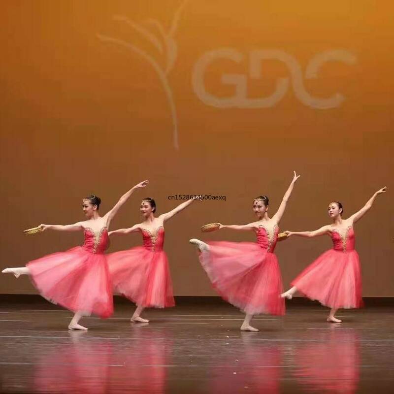 Rosso lungo Tutu di balletto vestito bambini ragazze donne adulte romantico Tutu danza contemporanea Ballerina vestito costumi balletto vestito ragazze