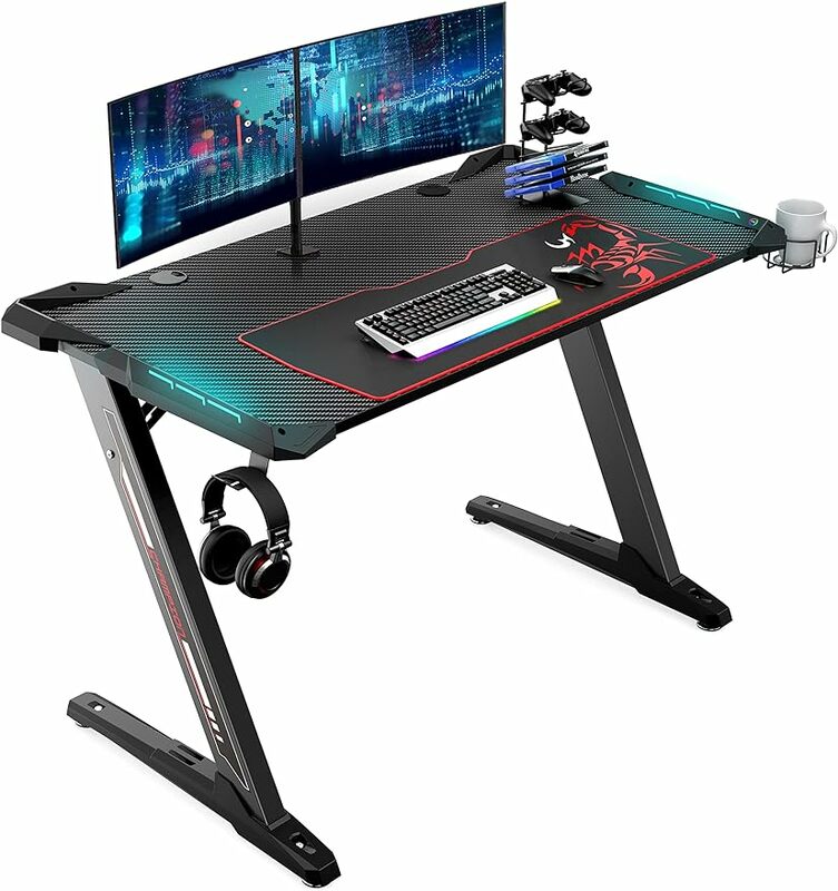EUREKA ERGONOMIC Z1-S Pro Gaming Desk with LED Lights, Home and Office Desks, Gamer Tables  Controller Stand, 44.5 in