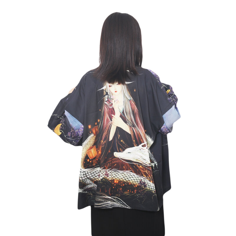 Японское аниме кимоно с принтом оленя, азиатская одежда, уникальное и яркое модное кимоно хаори идеально подходит для косплея или нарядов