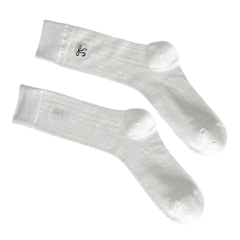 Damen JK Mädchen Socken aus Baumwolle mit Schleife, einfarbig, dünn, mittlere Röhre