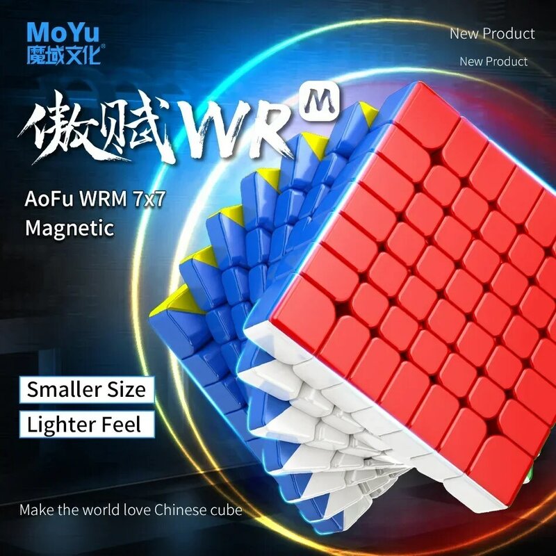 MOYU AoFu WRM 7X7 mainan Fidget kubus cepat tanpa stiker, mainan Fidget profesional Moyu Aofu 7x7 WR M Cubo Magico