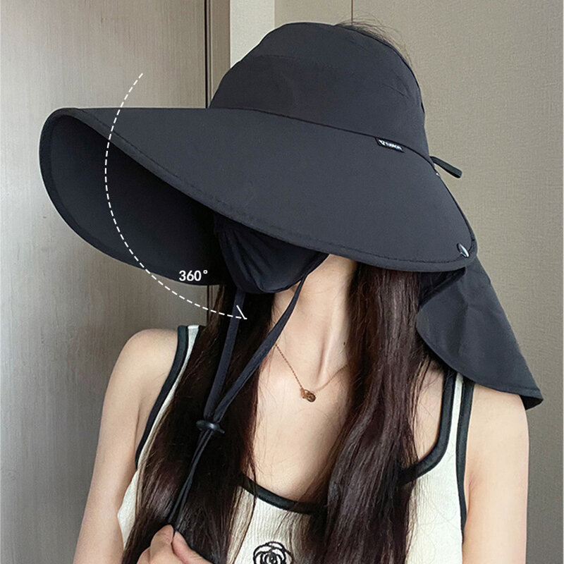 Large Brim Shawl Sun Hat for Women Girls Summer UV Neck Protection Sunscreen Empty Top Hats Outdoor Travel Vacation Beach Visors