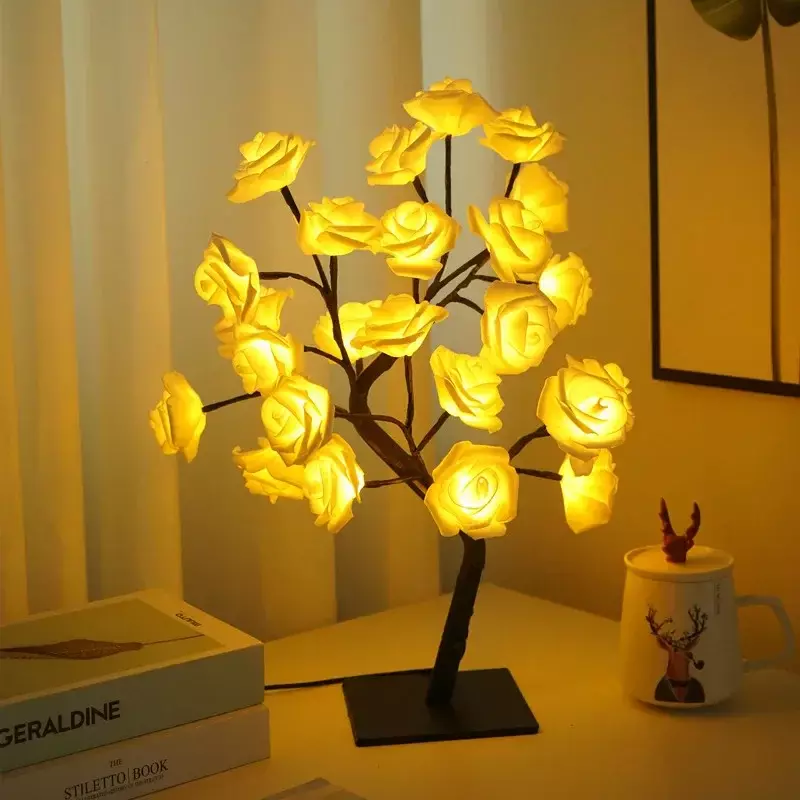 24 LED Rose Tree Lights USB Plug lampada da tavolo fata fiore luce notturna per la festa di casa natale matrimonio camera da letto decorazione regalo