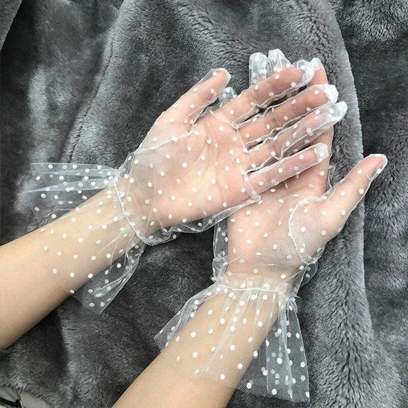 1pc Sexy Transparentes Dot Print Black White Mesh Tulle GloveSpring Summer Thin Short Glove Club Prom Party Dancing Dress Glove