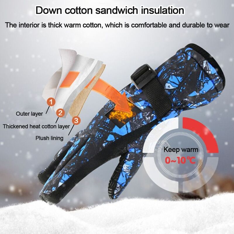 Детские зимние теплые перчатки, утолщенные зимние варежки, регулируемые теплые перчатки, водонепроницаемые лыжные Варежки Унисекс