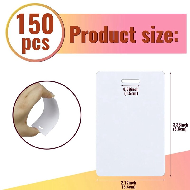 بطاقات PVC بيضاء مع فتحة لكمة ، صورة بلاستيكية قياسية قابلة للطي ، شارة هوية ، بطاقات عمل عمودية ، 30 مل ، CR80