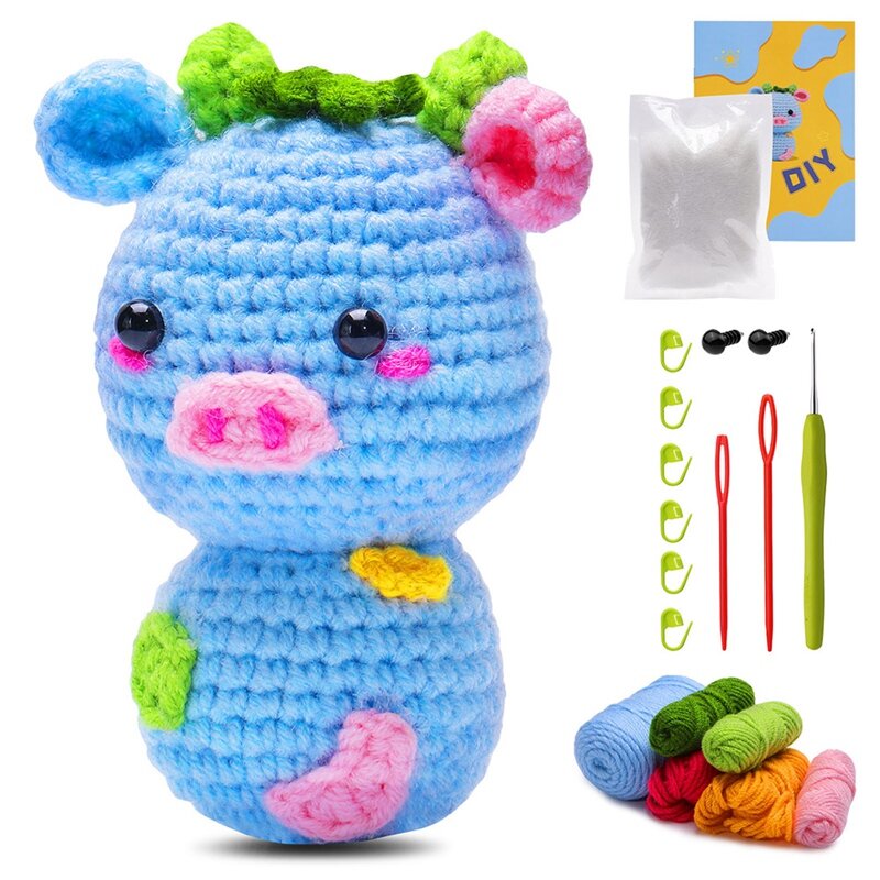 Kit completo de crochê para iniciantes, DIY, animais Porker, fios tecidos à mão, adultos e crianças