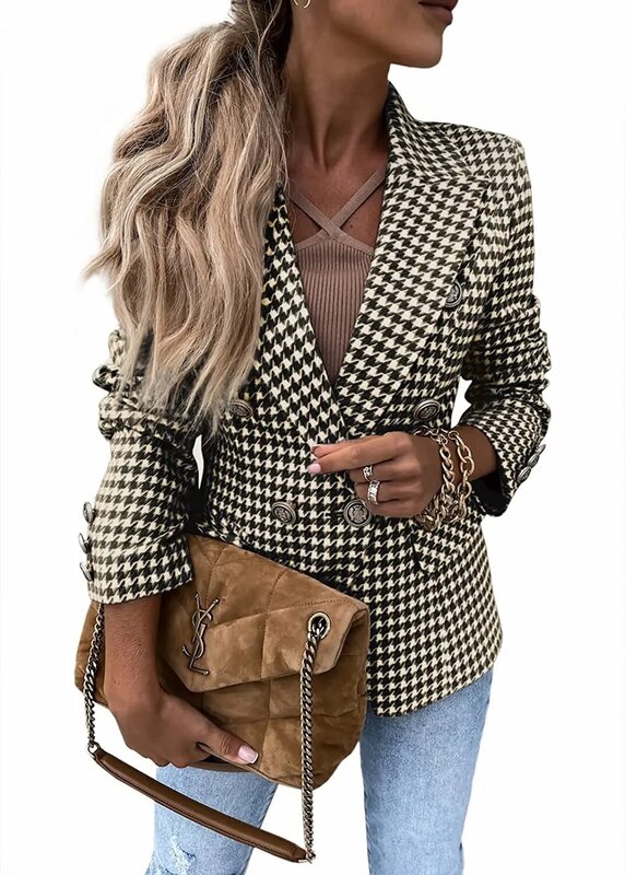 Autumn Winter New women's Simple Fashion Printed Suit Coat Casual Plaid Suit Office Lady Work Wear British Style New Fashion