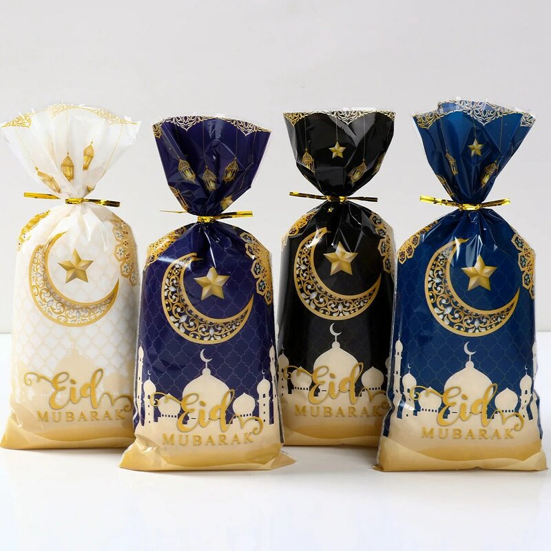 25/50/100pcs Eid Mubarak Gift Packing Bags Plastic Cookie Candy Bags  Kareem Ramadan Decor 2024 Islamic Muslim Party Supplies