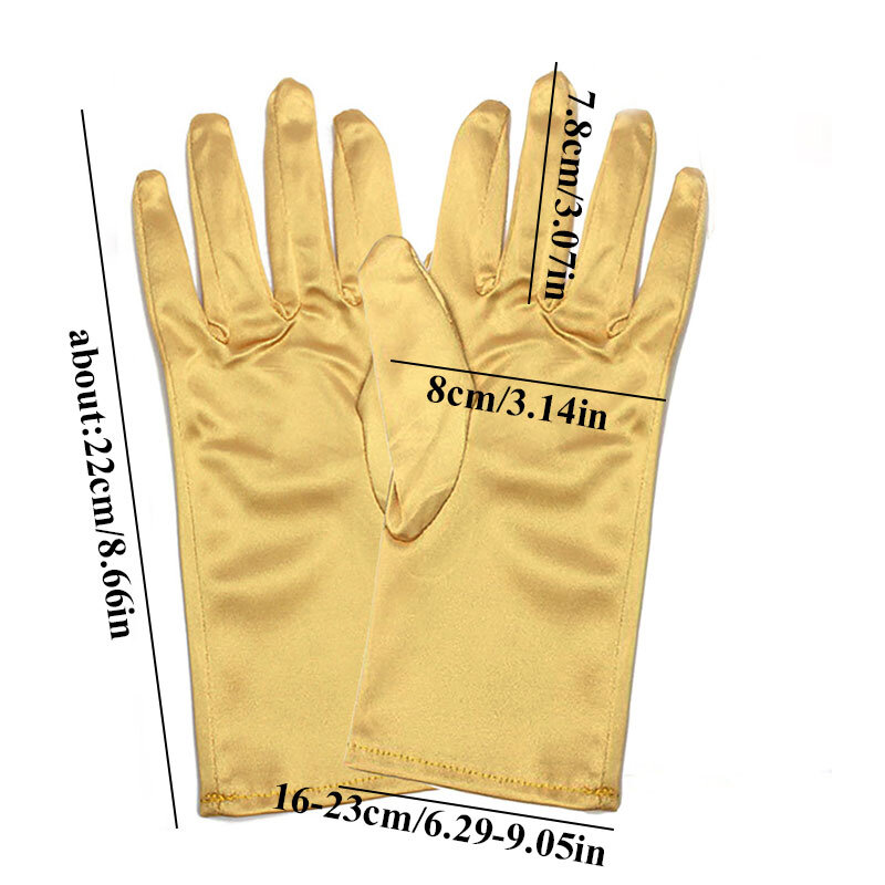 1 paio di guanti corti da sposa in raso tinta unita da sposa guanti in Spandex elasticizzati con dita complete guanti morbidi per spettacoli di galateo