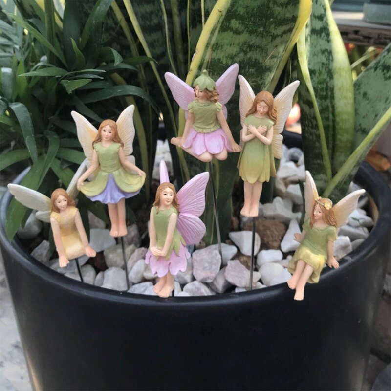 Piquets de fée d'Auckland en résine, mini nickel é, jardin extérieur intensifié, plantes en pot, décoration, arts, sculpture, 6 pièces, ensemble