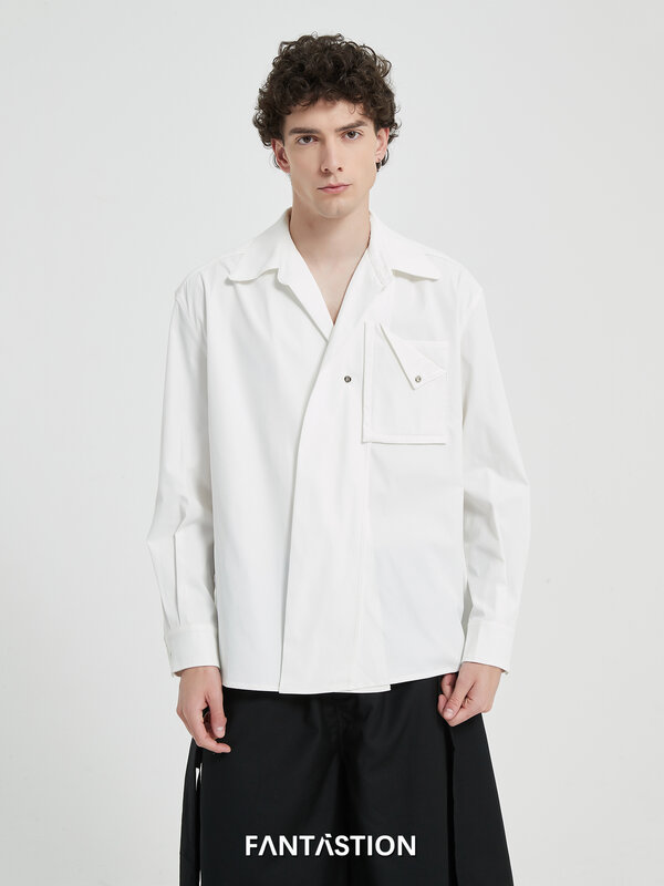 FANTASTION 남성용 캐주얼 셔츠, 더블 레이어 포켓 구조, 긴팔 셔츠, 남성 의류, 오리지널 디자인