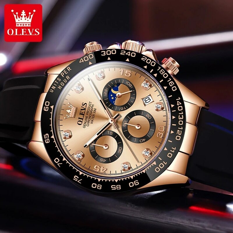 OLEVS nowy luksusowy zegarek kwarcowy z fazami księżyca dla mężczyzn wielofunkcyjny sportowy wodoodporny świecący chronograf z datą modne męskie zegarki