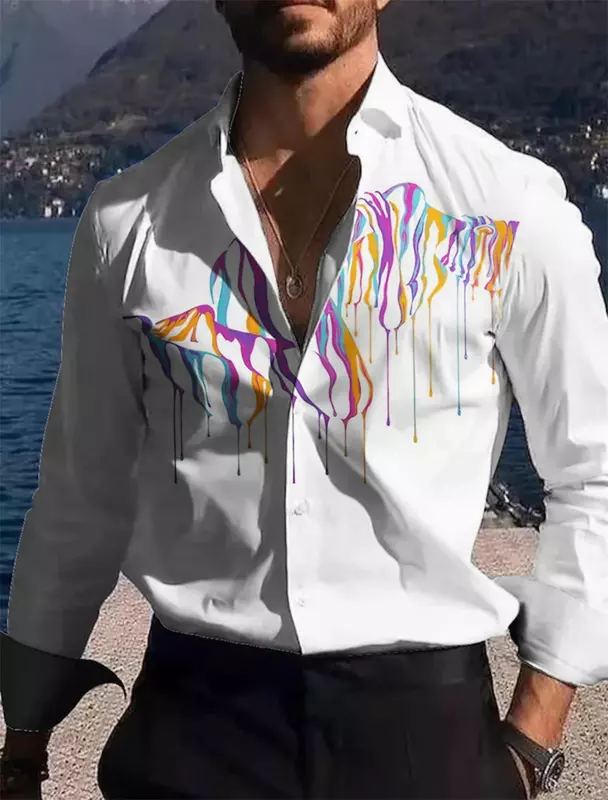 Новинка 2024, мужская рубашка, дизайнерская линейная рубашка с абстрактным принтом, модная рубашка для отдыха на открытом воздухе, мужская верхняя одежда, увеличенный код