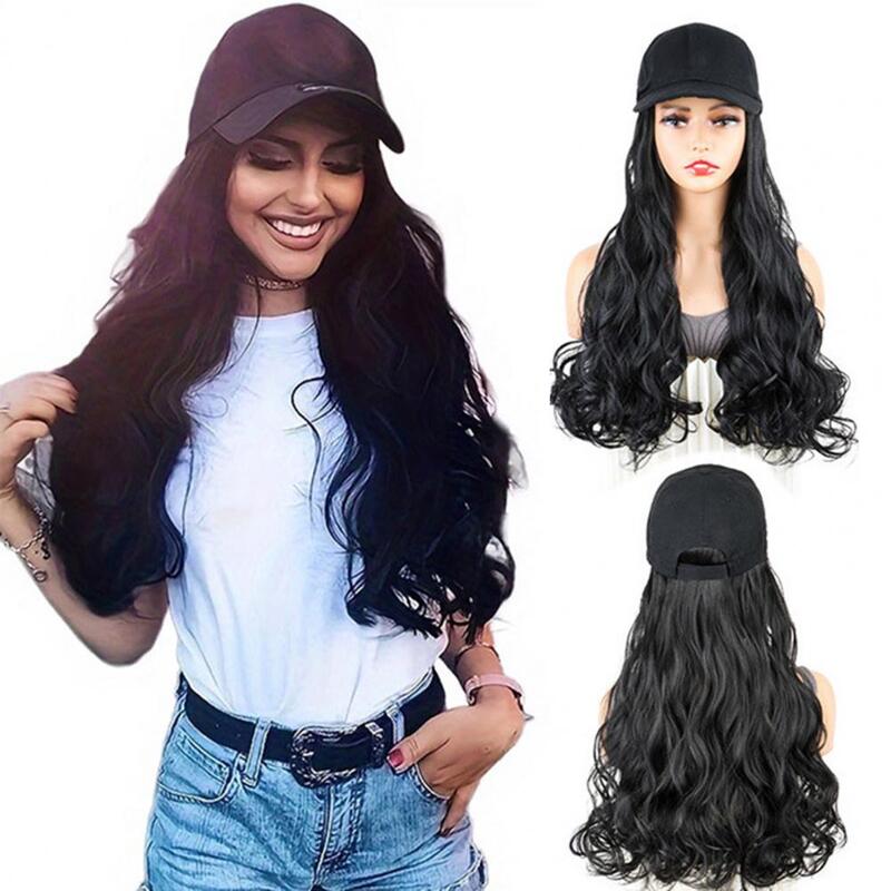 Baseball Hat Cap Long Curly Wig Natural Heat Resistant High Temperature Hat Wigs Fiber Silky Brown Black Wavy Synthetic Hair