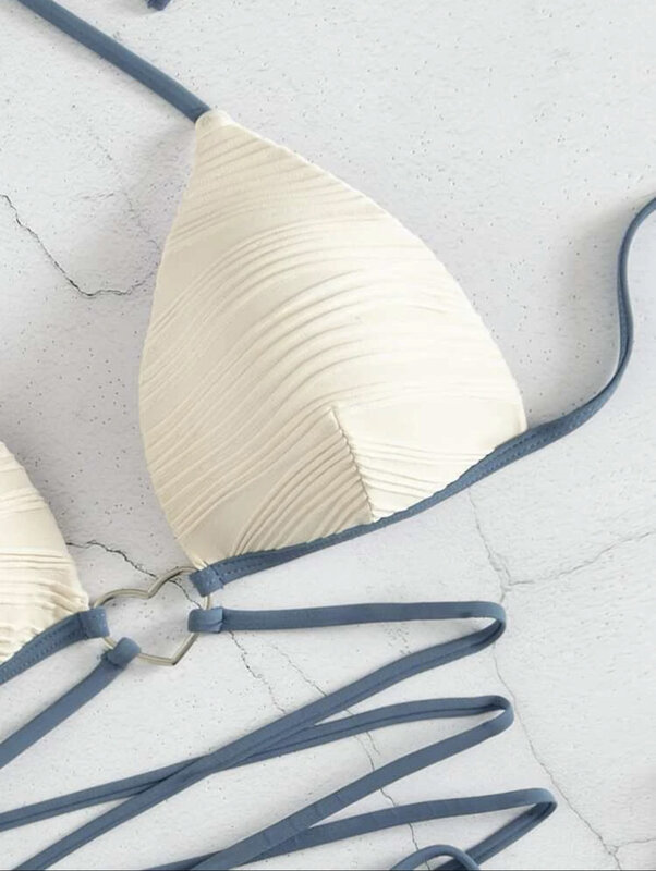 Nowy zestaw seksowne Bikini typu Halter kobiet solidny bandaż Bikini bez pleców trójkątne stroje plażowe 2024 letnie ubrania damskie wakacyjne