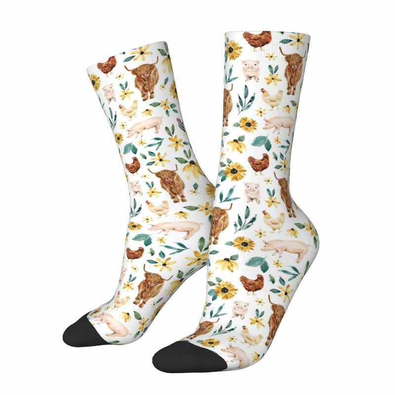 ถุงเท้ายาวลายดอกไม้และทานตะวันสำหรับทุกฤดูถุงเท้ายาวสไตล์ฮาราจูกุสำหรับทุกชุดถุงเท้า