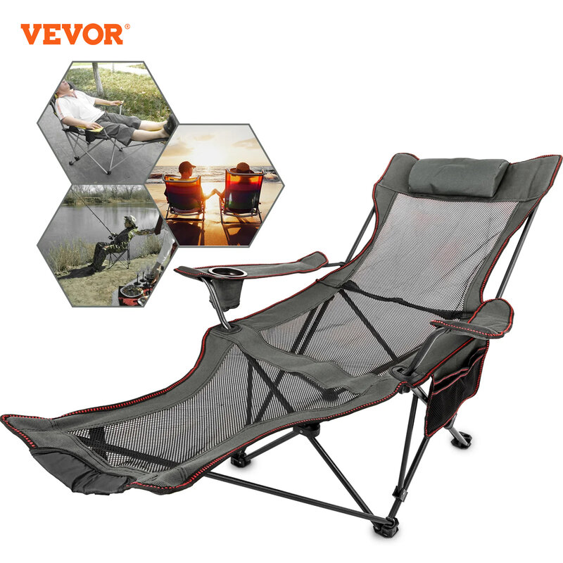 VEVOR-Cadeira portátil ao ar livre do acampamento com apoio para os pés, cama dobrável cadeira sesta para acampar, pesca, praia encosto cadeiras, espreguiçeiras