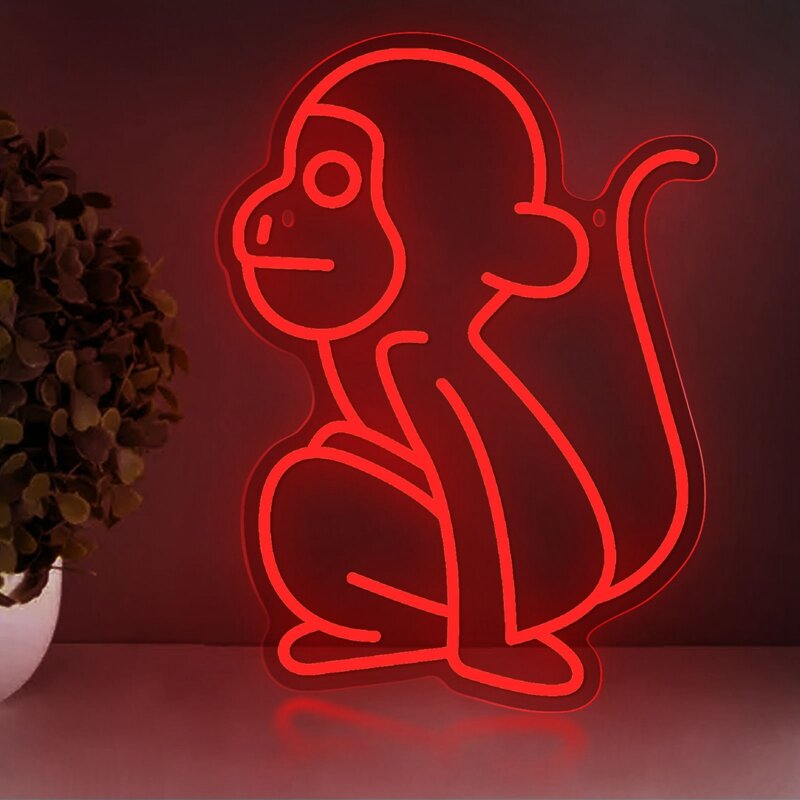 ป้ายไฟนีออน LED รูปลิงน้อยน่ารักตัวสัตว์ทำจากอะคริลิคปากการูปหัวใจ USB sakelar peredup สำหรับบ้านเด็กห้องนอนสวนสัตว์สัญลักษณ์ตกแต่งศิลปะบนผนัง