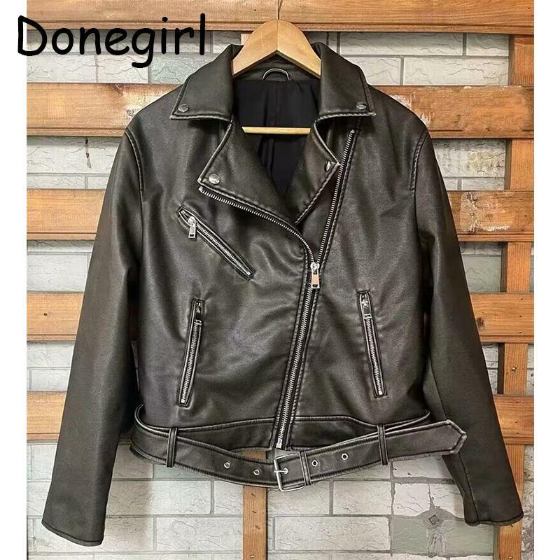 Donegirl 2023 Women New Autumn Fashion Zipper Faux Leather Jackets Loose Casual Zipper Coat Cool Street Style Tops Female Chic