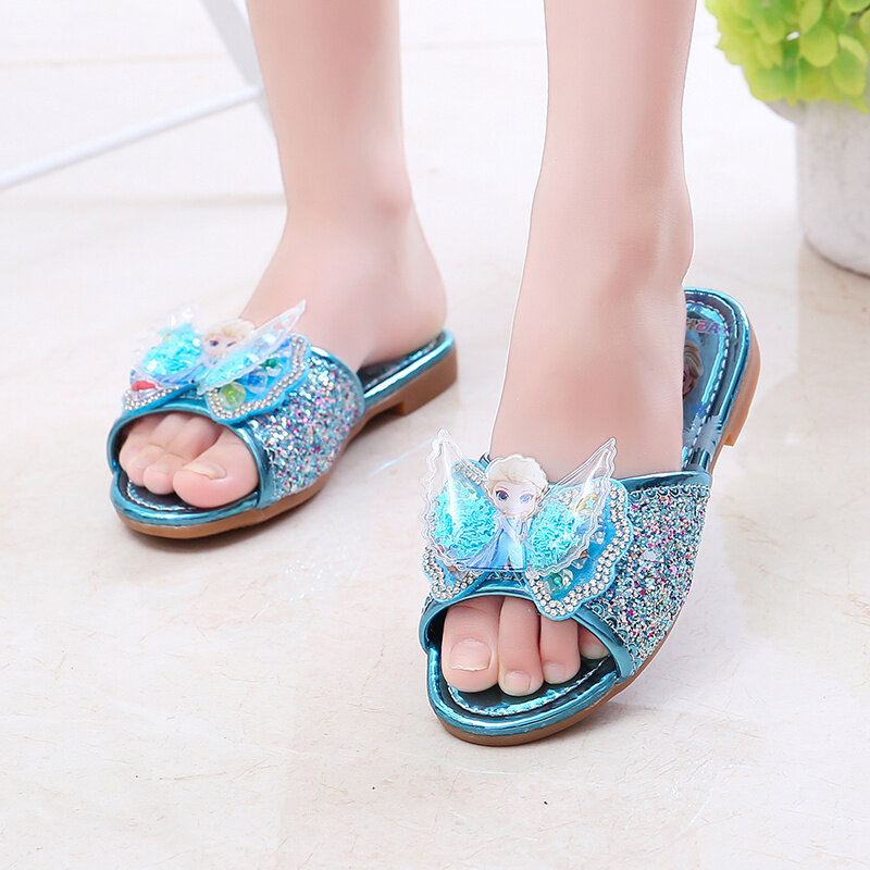 Zapatillas de princesa Elsa de Frozen para niños y niñas, zapatos planos informales, zapatillas deslizantes de verano