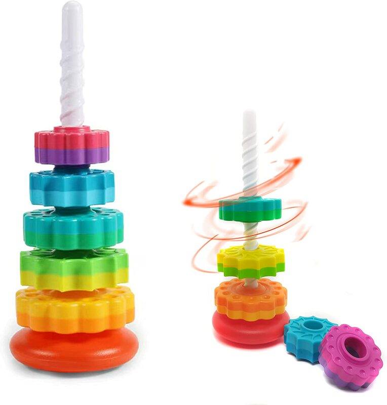 Spinning Wheel Toy para crianças, arco-íris, Spin TowerStacking Brinquedos, Montessori, Educacional, Aprendizagem, Sensorial, Presente do bebê
