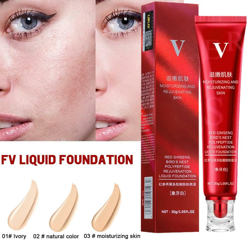 3Colors FV Red Ginseng Bird's Nest Polypeptide Skin-Nourishing Liquid Foundation Long-lasting No Makeup Concealer Oil Control