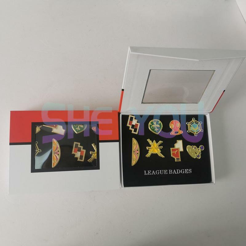 Anime Badges Pins Kanto Johto Hoenn Sinnoh Unova Kalos League Region Brooches 8pcs Set with Gift Box Cosplay Props