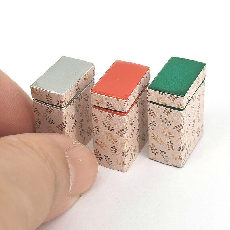 1/6 miniatur rumah boneka kotak penyimpanan logam wadah penyimpanan rumah boneka aksesoris rumah bermain peran mainan
