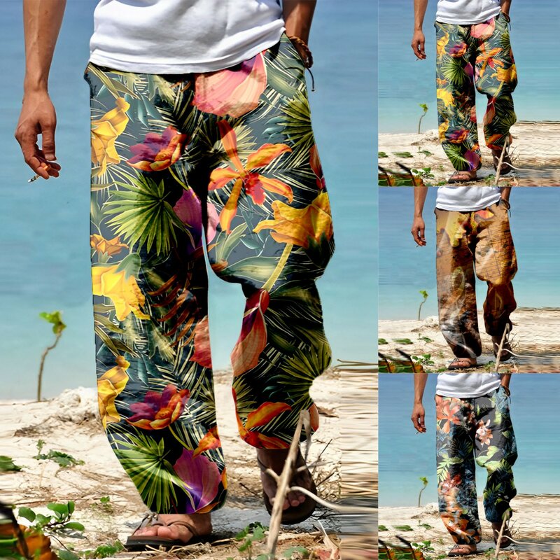 Pantaloni da uomo pantaloni estivi pantaloni da spiaggia comodi e Casual Holiday Stree All Print pantaloni a gamba larga con stampa Tether