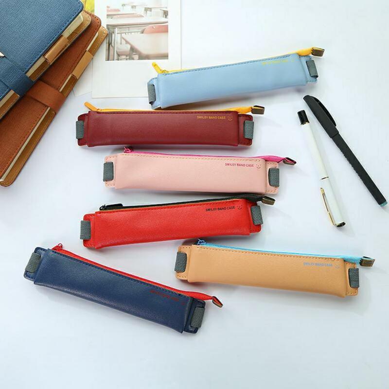 Business PU Pencil Case Simple High-end Custom Elastic Belt Buckle Book Pencil Case Mini White-collar Student