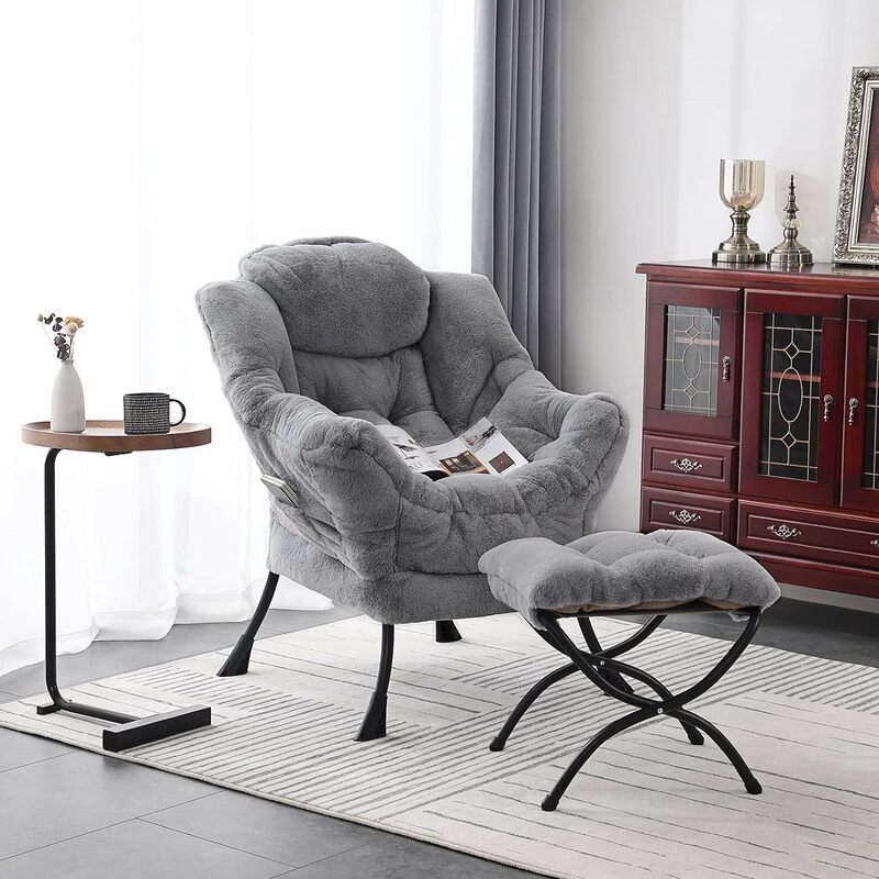 Welnow-silla perezosa con otomana, sillón moderno con reposabrazos y bolsillo lateral, sofá de ocio, Chai de lectura