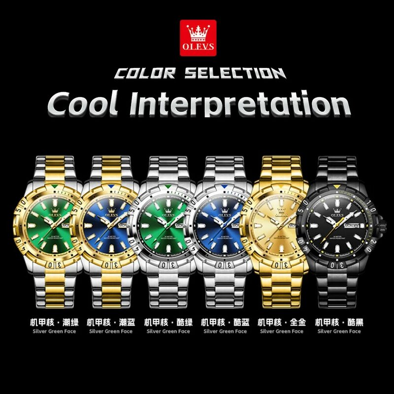 OLEVS Original Brand Men's Watches Waterproof Dual Calendar Quartz Watch Stainless Steel Strap Luminous Luxury Male Wristwatch