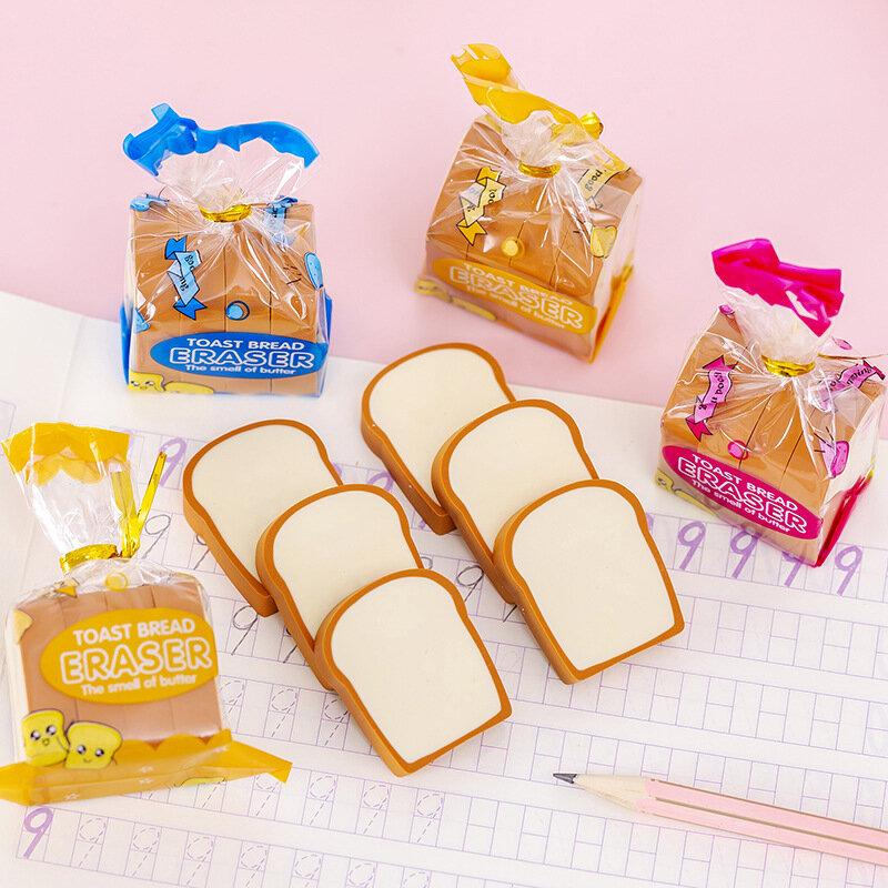 Creative Cute Toast Bread Eraser Student Creative Stationery Children's 1st Period End Christmas Gift Reward Kawaii Erasers