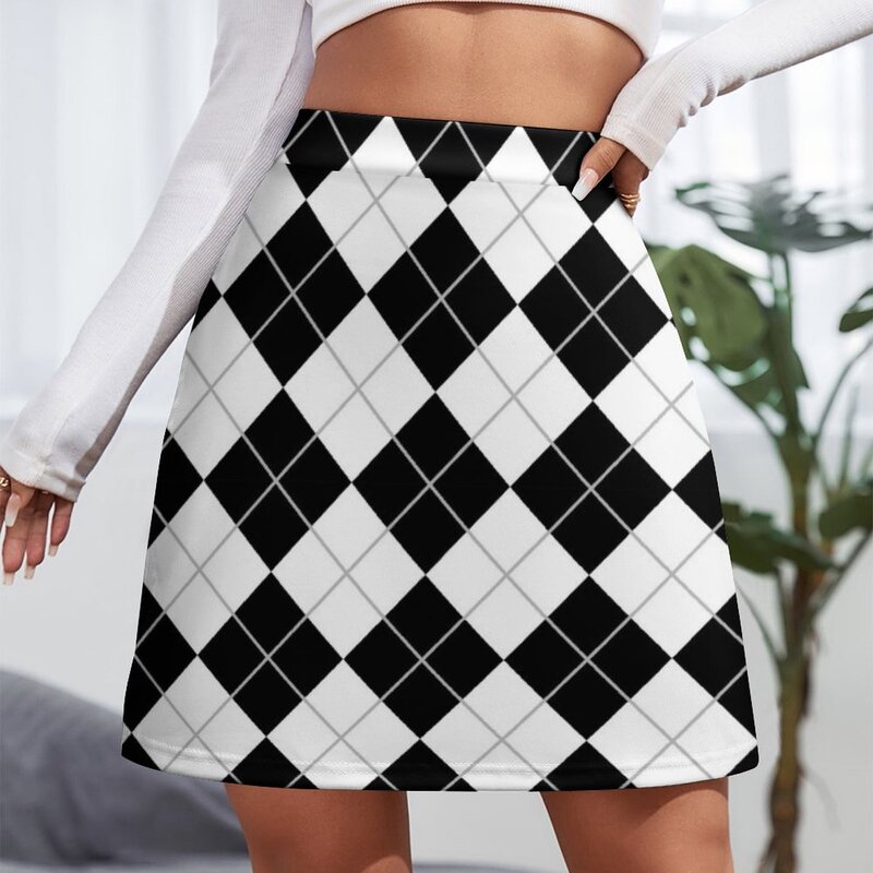 70s wzór Retro czarny i biały Argyle Mini spódnica eleganckie sukienki dla kobiet spódnice dla kobiet 2024