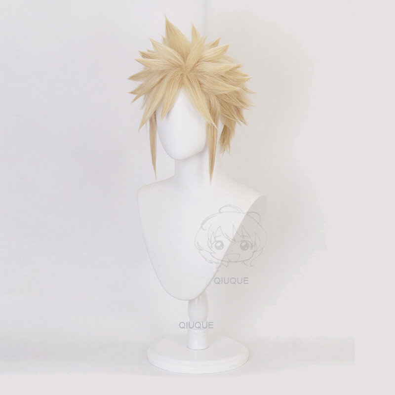 Anime Final Fantasy VII FF7 Linho Loira Cosplay Peruca, Perucas de cabelo sintético resistente ao calor, Nuvem Strife Cap