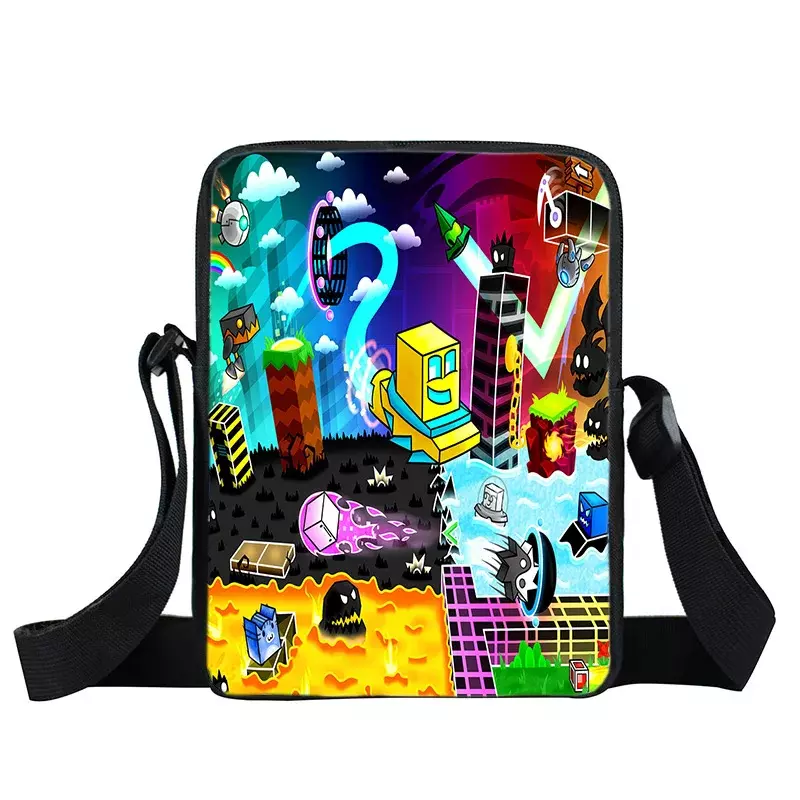 Geometry Dash Game Print borse a tracolla divertente Cartoon Kids Messenger Bag borse impermeabili borsa Casual per bambini borsa a tracolla da viaggio