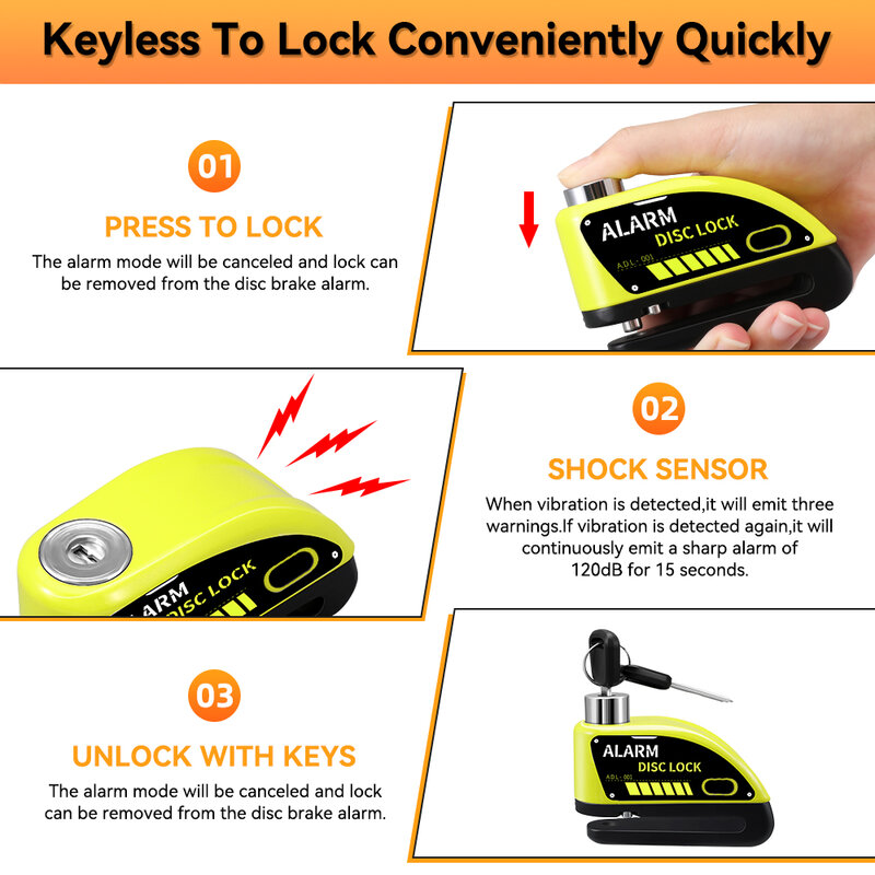 Bloomoto Rechargeable Motorcycle Alarm Waterproof Bike Anti-Theft Alarm Padlock for Motorcycle with Ropes Motorcycle Accessories