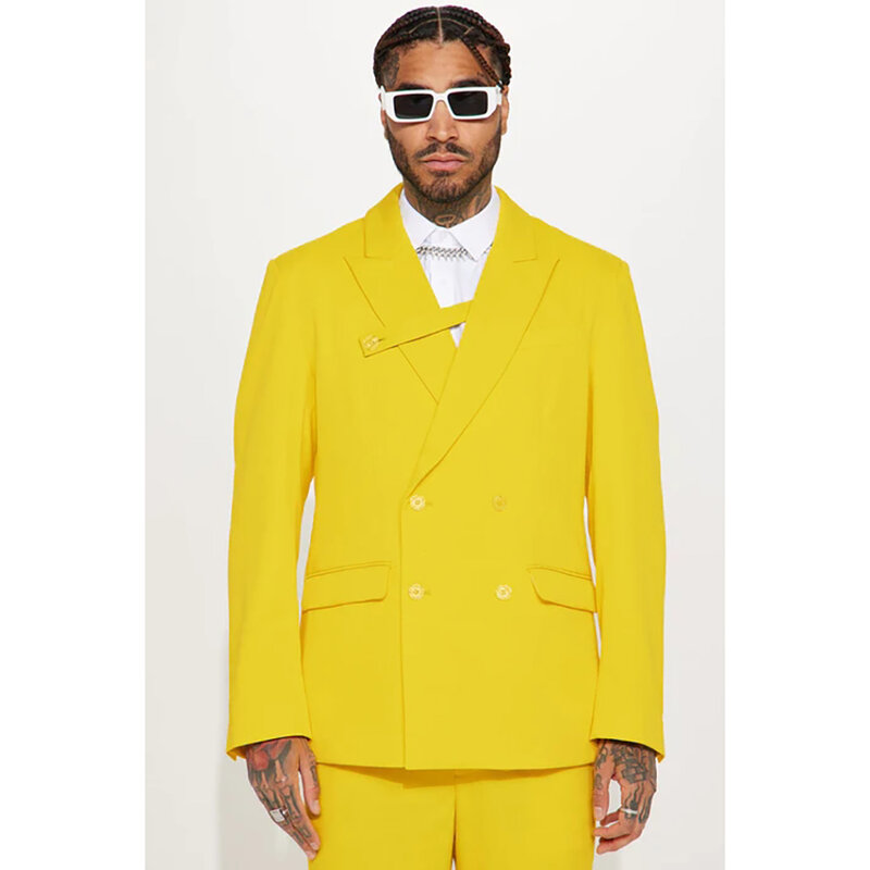 Fatos masculinos trespassado personalizados, lapela de pico, cor sólida, roupas formais de negócios, jaqueta de casamento elegante, conjunto completo, 2 peças