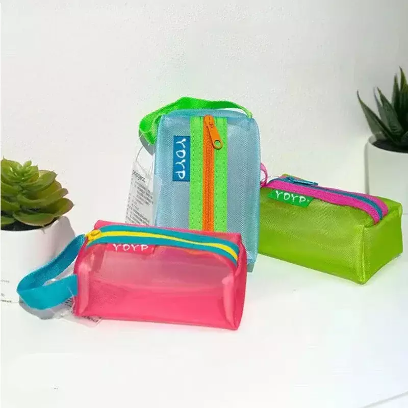 Portátil Mesh Storage Bag, colorido Zipper Bag, Coin Purse, Mini Carteira, grande capacidade, chave, fone de ouvido, cartão, batom