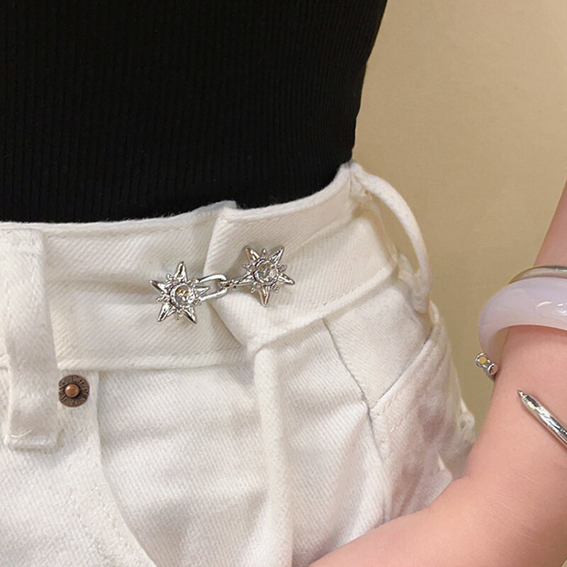 1 pasang kancing Jeans berlian bintang klip dapat diatur untuk celana rok pengencang pinggang kancing jepret tombol dapat ditarik