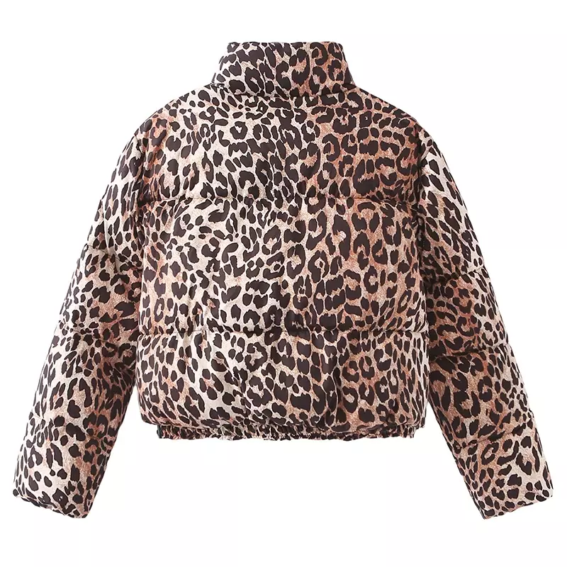 Jaqueta de algodão com estampa leopardo feminina, casaco vintage, Parkas manga comprida, tops femininos, roupas de inverno, nova moda