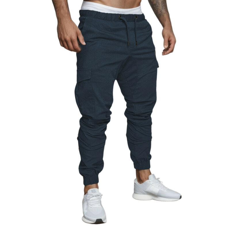 Pantalones deportivos con múltiples bolsillos para hombre, ropa informal con cordón, para correr, 2024