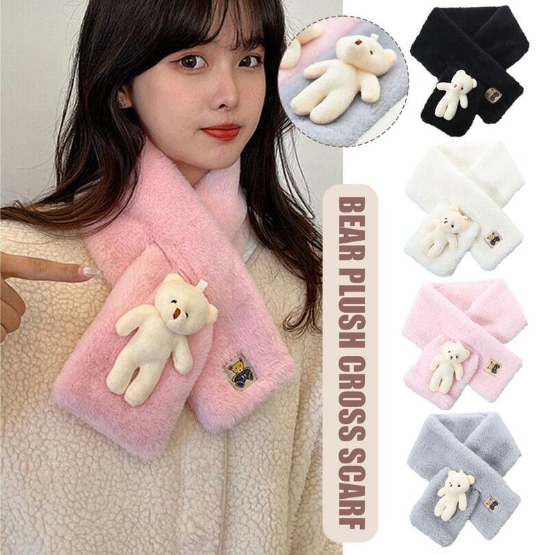 Cute Cartoon Bear Plush Scarf Winter Warm Thicken Scarfs Cross Collar Soft Comfortable Autumn Winter Warm Scarf for Women K R7M7